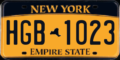 NY license plate HGB1023