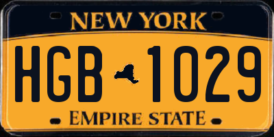NY license plate HGB1029
