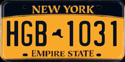 NY license plate HGB1031