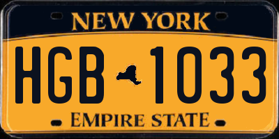 NY license plate HGB1033