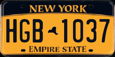NY license plate HGB1037