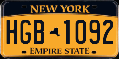 NY license plate HGB1092