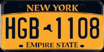 NY license plate HGB1108