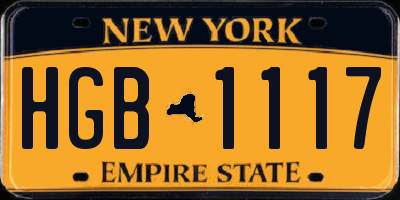 NY license plate HGB1117