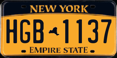 NY license plate HGB1137
