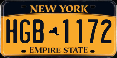NY license plate HGB1172