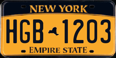 NY license plate HGB1203