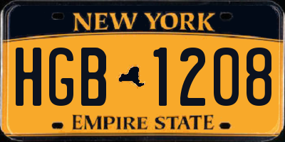 NY license plate HGB1208