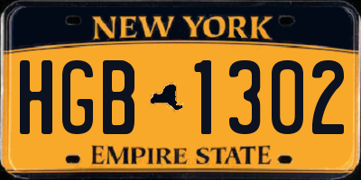 NY license plate HGB1302