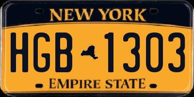 NY license plate HGB1303