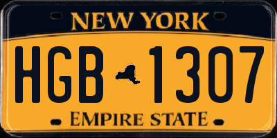 NY license plate HGB1307