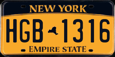 NY license plate HGB1316