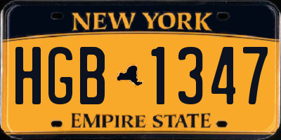 NY license plate HGB1347