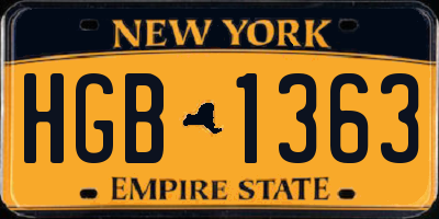 NY license plate HGB1363