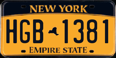 NY license plate HGB1381