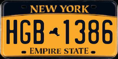 NY license plate HGB1386