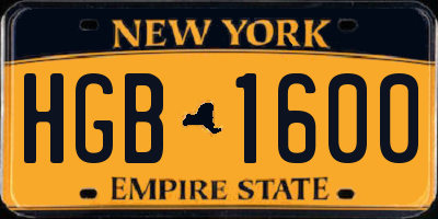 NY license plate HGB1600