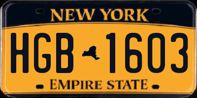 NY license plate HGB1603