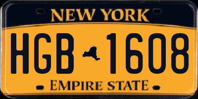 NY license plate HGB1608