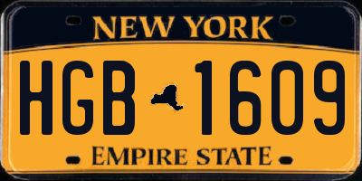 NY license plate HGB1609