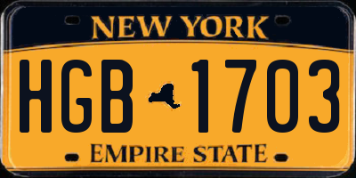 NY license plate HGB1703