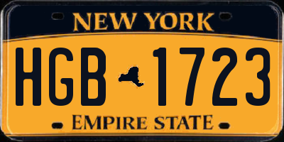 NY license plate HGB1723