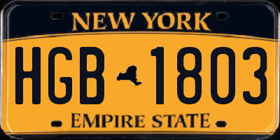 NY license plate HGB1803