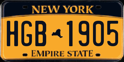 NY license plate HGB1905