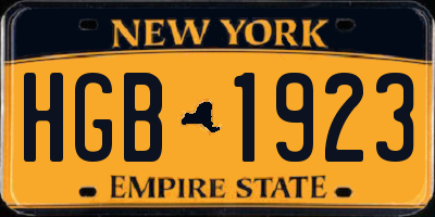 NY license plate HGB1923