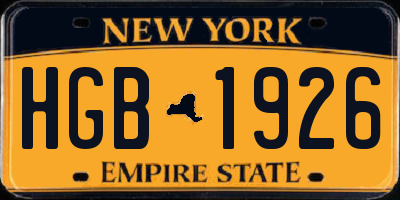 NY license plate HGB1926
