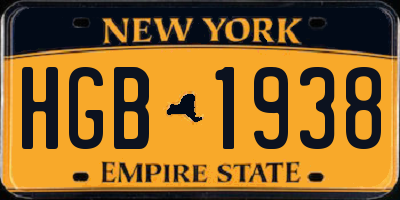 NY license plate HGB1938