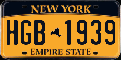NY license plate HGB1939