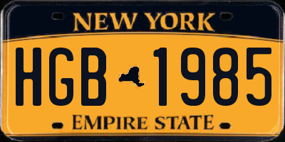 NY license plate HGB1985