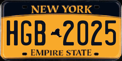 NY license plate HGB2025