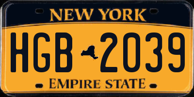 NY license plate HGB2039