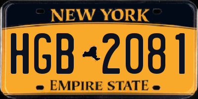 NY license plate HGB2081
