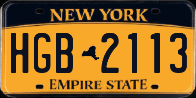 NY license plate HGB2113
