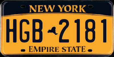 NY license plate HGB2181