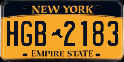 NY license plate HGB2183