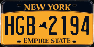 NY license plate HGB2194