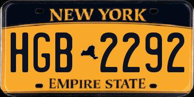 NY license plate HGB2292