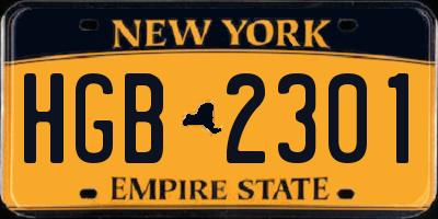 NY license plate HGB2301
