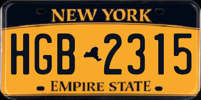 NY license plate HGB2315