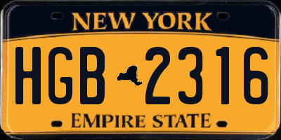 NY license plate HGB2316