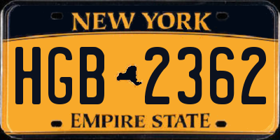 NY license plate HGB2362