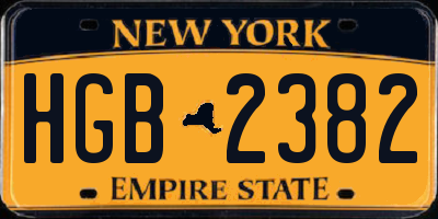 NY license plate HGB2382