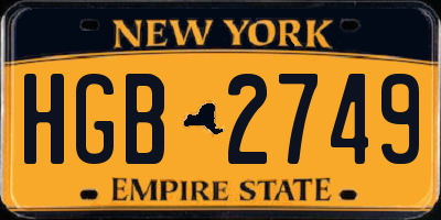 NY license plate HGB2749