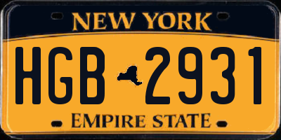 NY license plate HGB2931