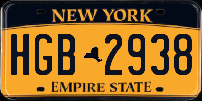 NY license plate HGB2938