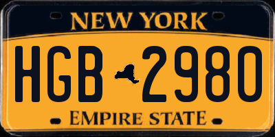 NY license plate HGB2980